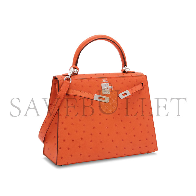 HERMÈS MASTER OSTRICH ORANGE KELLY 25 WITH PALLADIUM HARDWARE (25*17*7cm) 